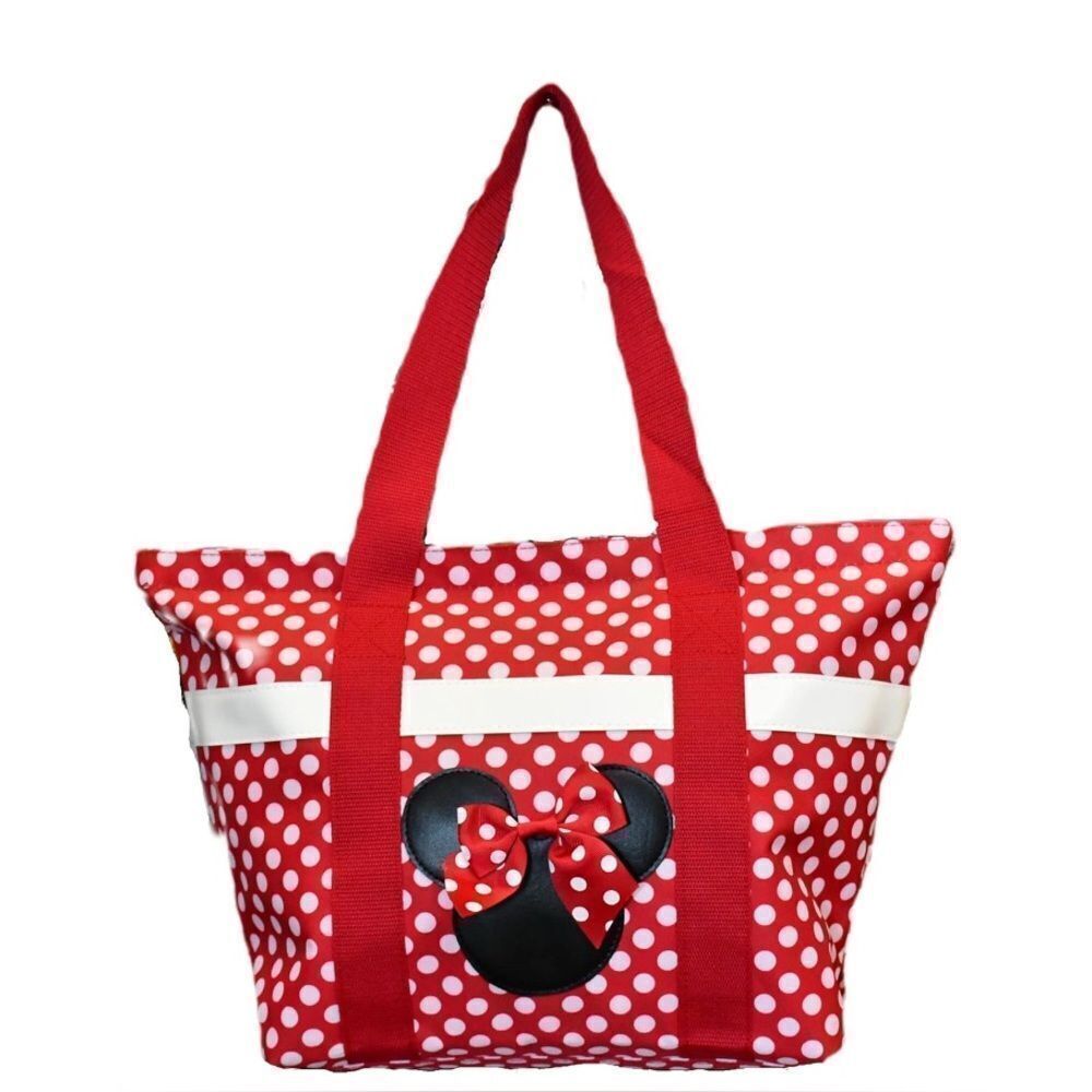 Disney Tote Mickey & Minnie Mouse Icon Print Zipper Travel Bag (Red